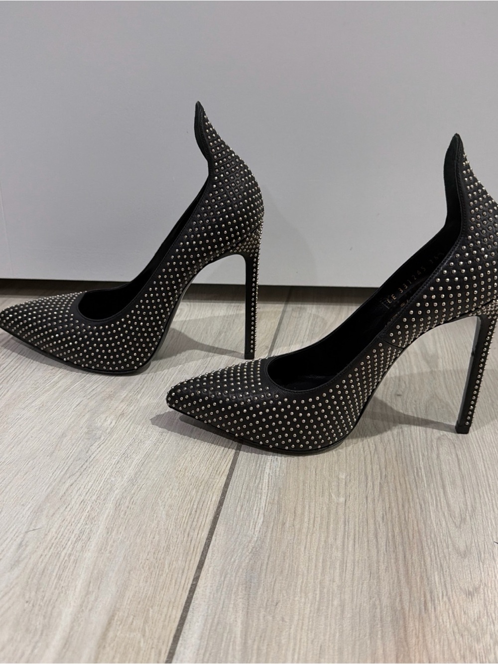 Yves Saint Laurent Black Pointed-Toe Studded Stiletto Pumps